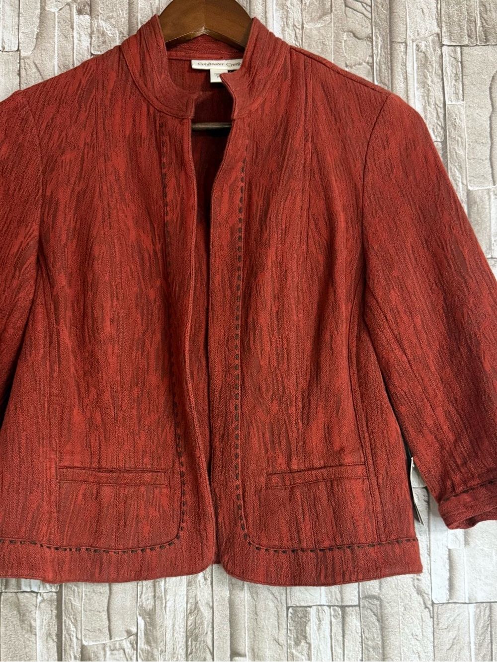 Coldwater Creek Red Textured Open-Front Blazer